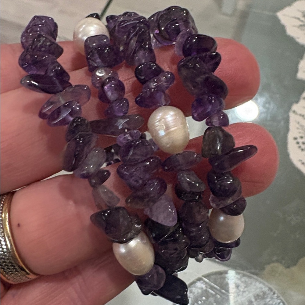 AMETHYST LILAC PURPLE  BRACELET   and real PEARL